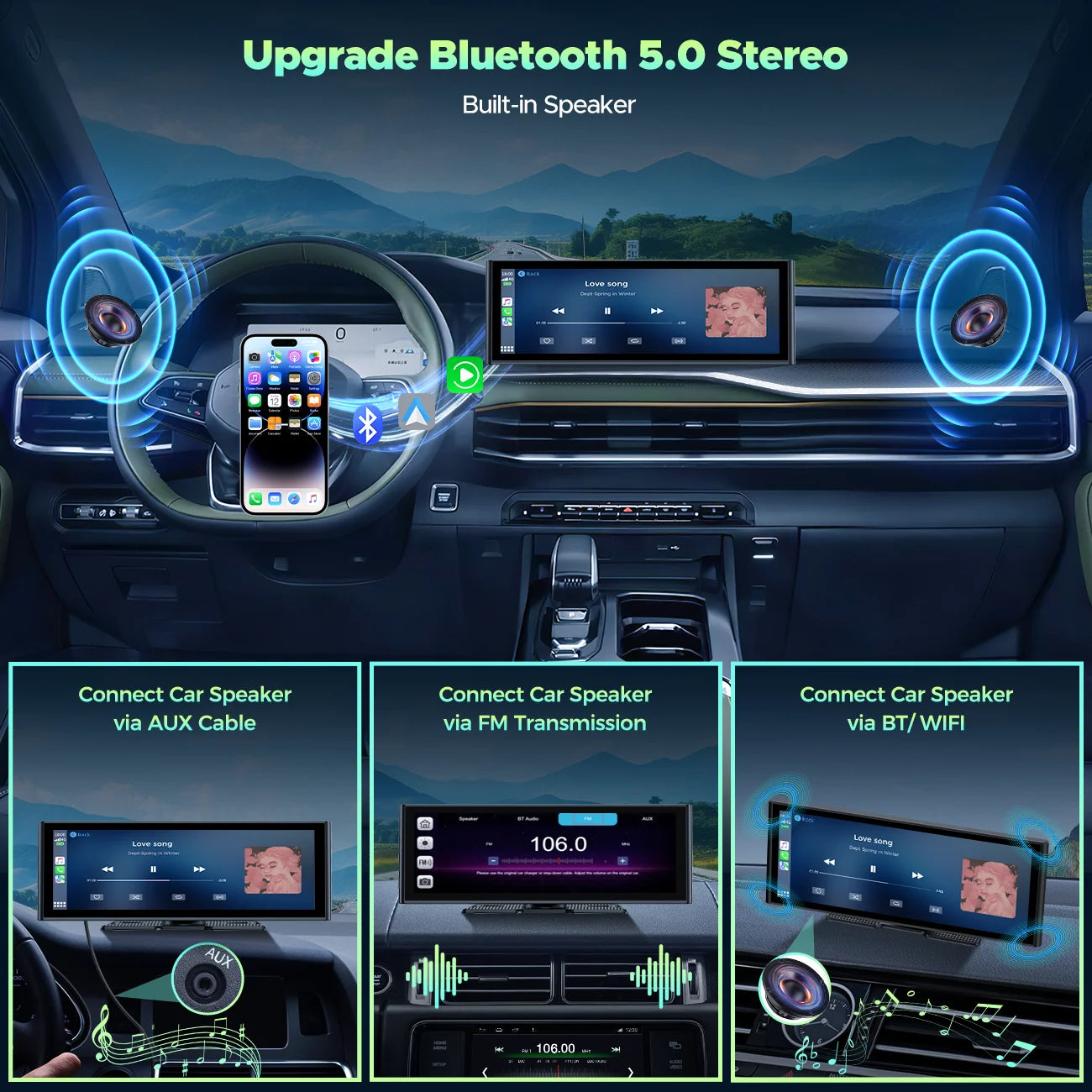 9.26" Touchscreen Car Stereo, Wireless Carplay Screen for Car Portable Car Radio Receiver Bluetooth, FM Frequency, Voice Control