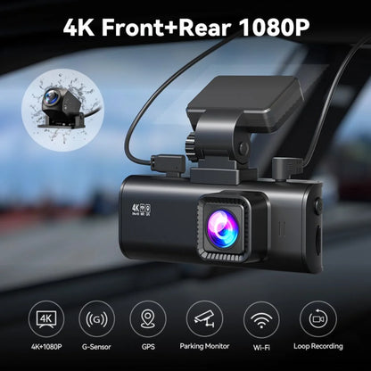 Dash Cam Front and Rear, 4K Dashcam with Wifi & GPS, 4K/2.5K Front+1080P Rear Car Camera with View Night Vision, 3.18'' LCD Screen Display, Loop Recording,Black