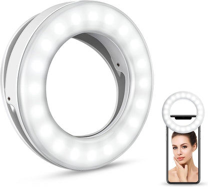 Phone Ring Light USB Rechargeable Clip-On Selfie 40 LED 20 Cool 20 Warm Portable