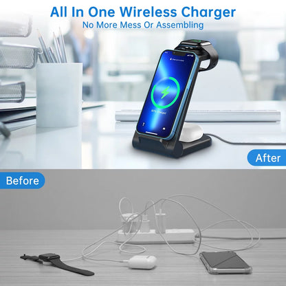 Wireless Charger, 23W 3 in 1 Charging Station, Fast Charging Dock for Iphone 16/15/14/13/12/11 Pro Max, Airpods 4/3/2/Pro, Iwatch Series 10/9/8/7/6/5/SE/4/3/2, Samsung Charger Stand (Pink)