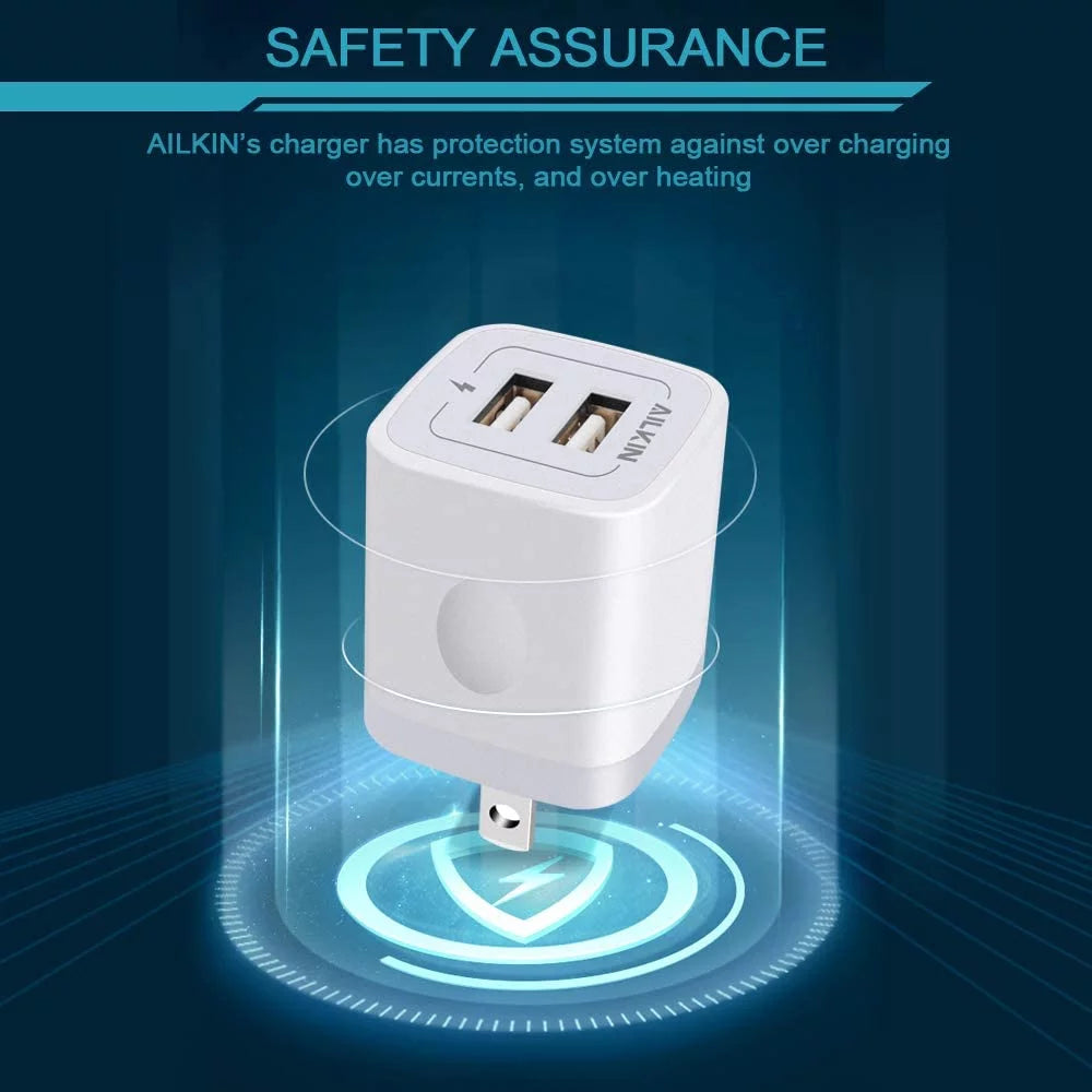 USB Wall Charger,Usb Charger Adapter, 2.1A Dual Port Fast Charging Station Plug Charger Block Iphone Wall Charger,White