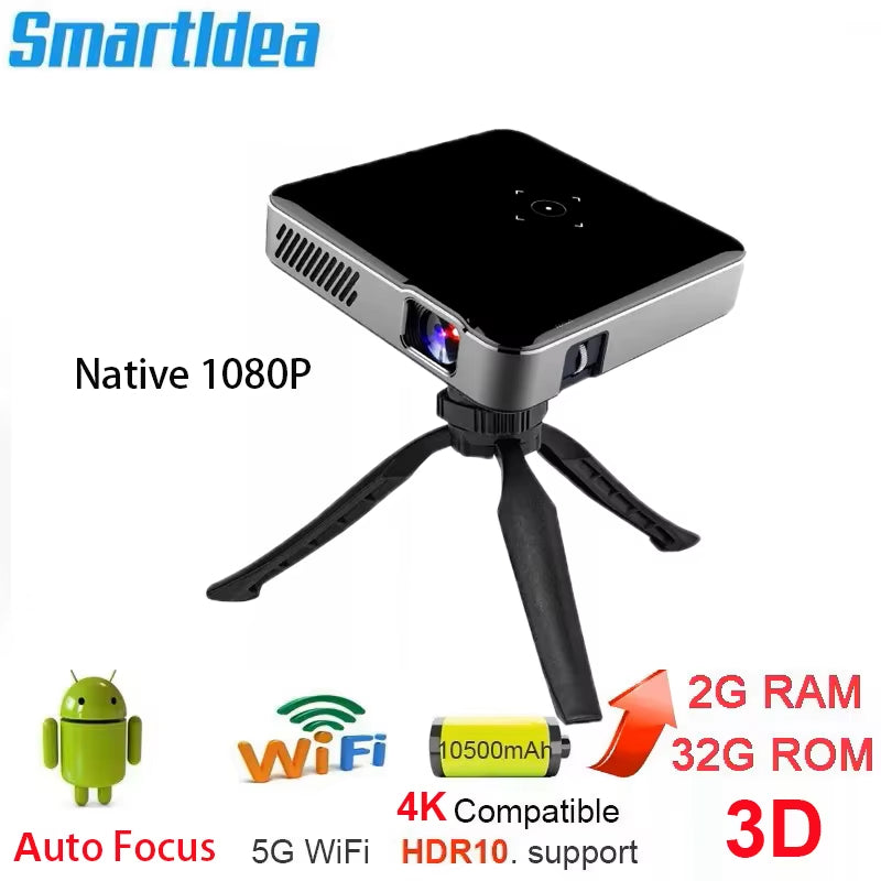 Full HD 4K 3D Smart Projector Auto Focus Android 9.0 5G Wifi DLP Proyector 10500Mah Battery Mobile Smartphone Beamer