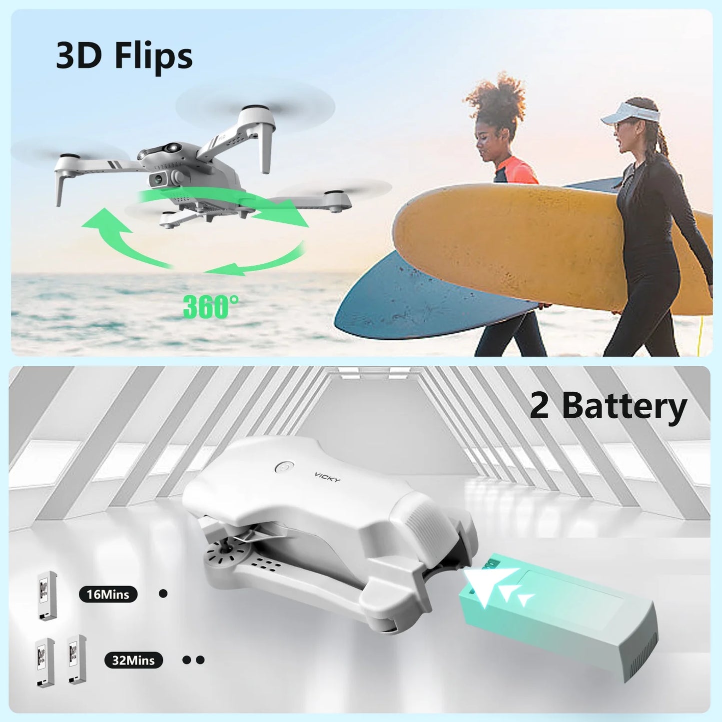 F10-1080P Wifi FPV Drone with 1080P HD Camera, Headless Mode/3D Flips, RC Quadcopter for Beginners Silver White