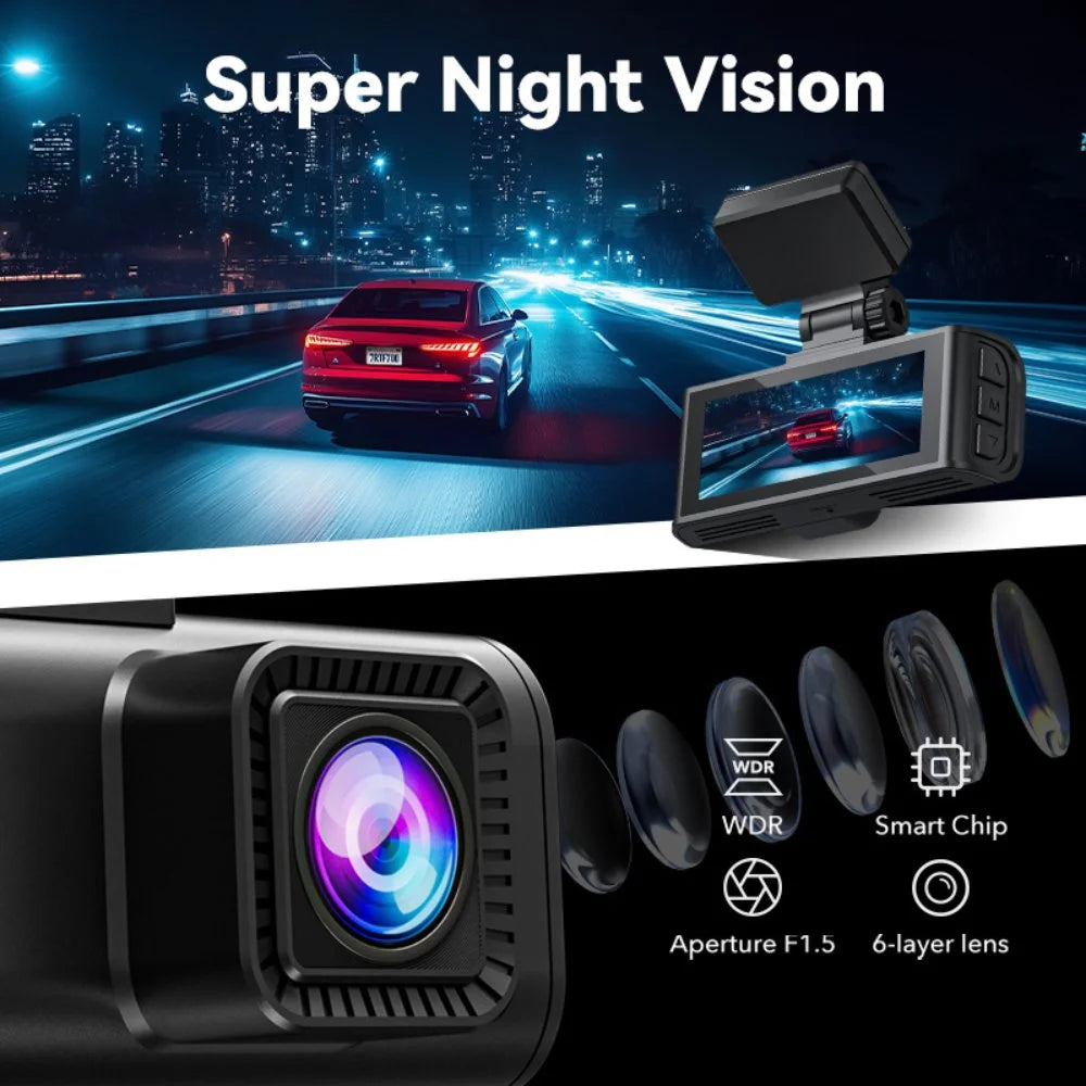 Dash Cam Front and Rear, 4K Dashcam with Wifi & GPS, 4K/2.5K Front+1080P Rear Car Camera with View Night Vision, 3.18'' LCD Screen Display, Loop Recording,Black