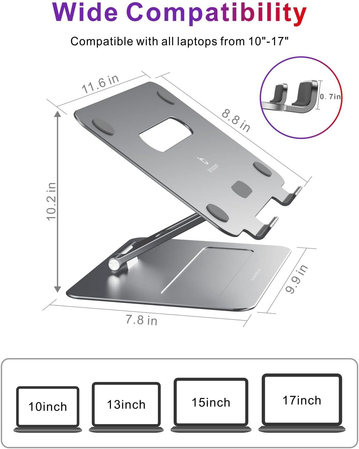 Laptop Stand,  Adjustable Laptop Stand for Desk, Ergonomic Aluminum Macbook Stand with Heat-Vent, Laptop Riser Compatible for 10-17" Laptops