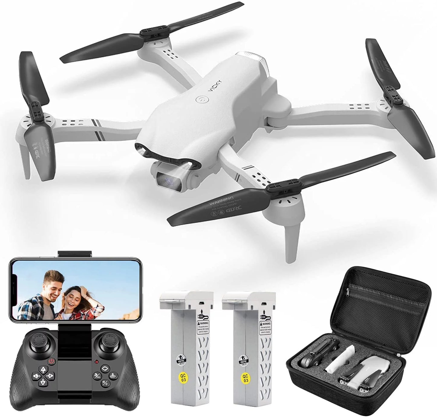 F10-1080P Wifi FPV Drone with 1080P HD Camera, Headless Mode/3D Flips, RC Quadcopter for Beginners Silver White