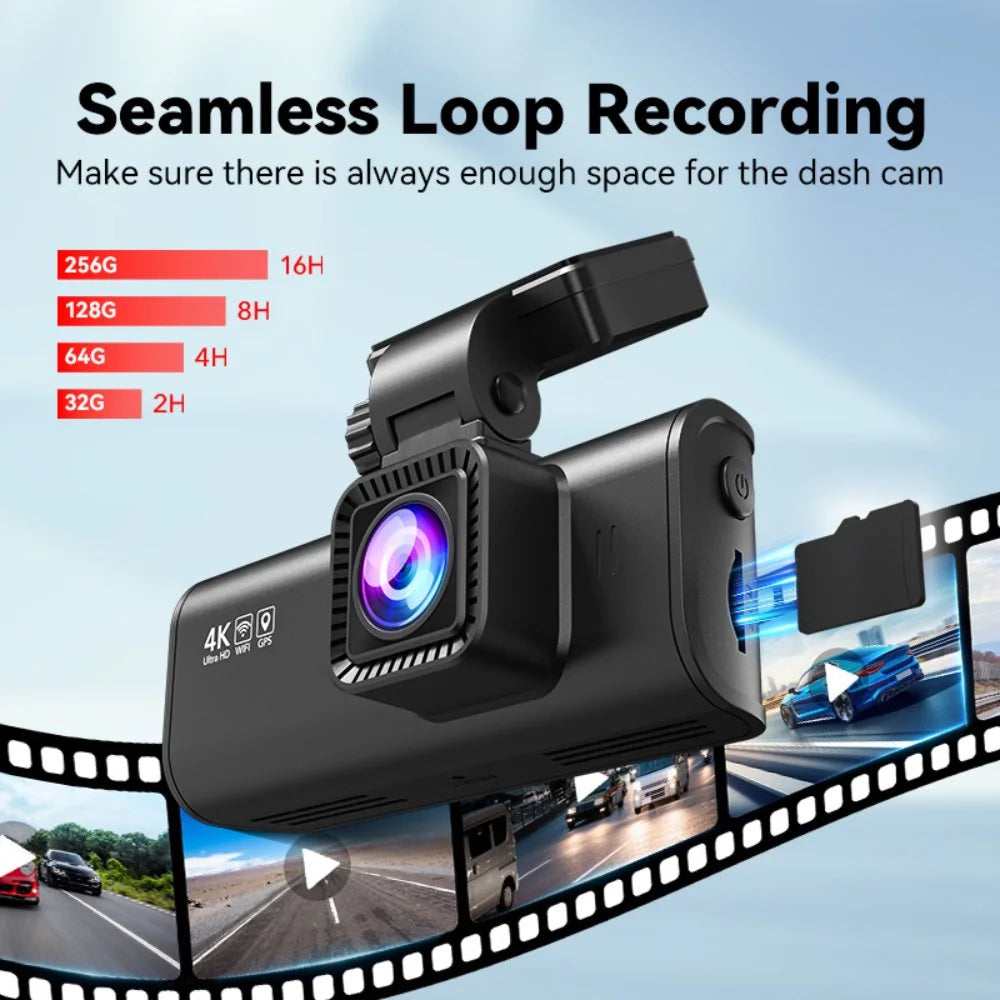 Dash Cam Front and Rear, 4K Dashcam with Wifi & GPS, 4K/2.5K Front+1080P Rear Car Camera with View Night Vision, 3.18'' LCD Screen Display, Loop Recording,Black