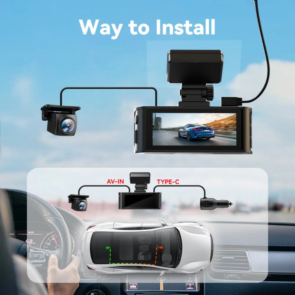 Dash Cam Front and Rear, 4K Dashcam with Wifi & GPS, 4K/2.5K Front+1080P Rear Car Camera with View Night Vision, 3.18'' LCD Screen Display, Loop Recording,Black