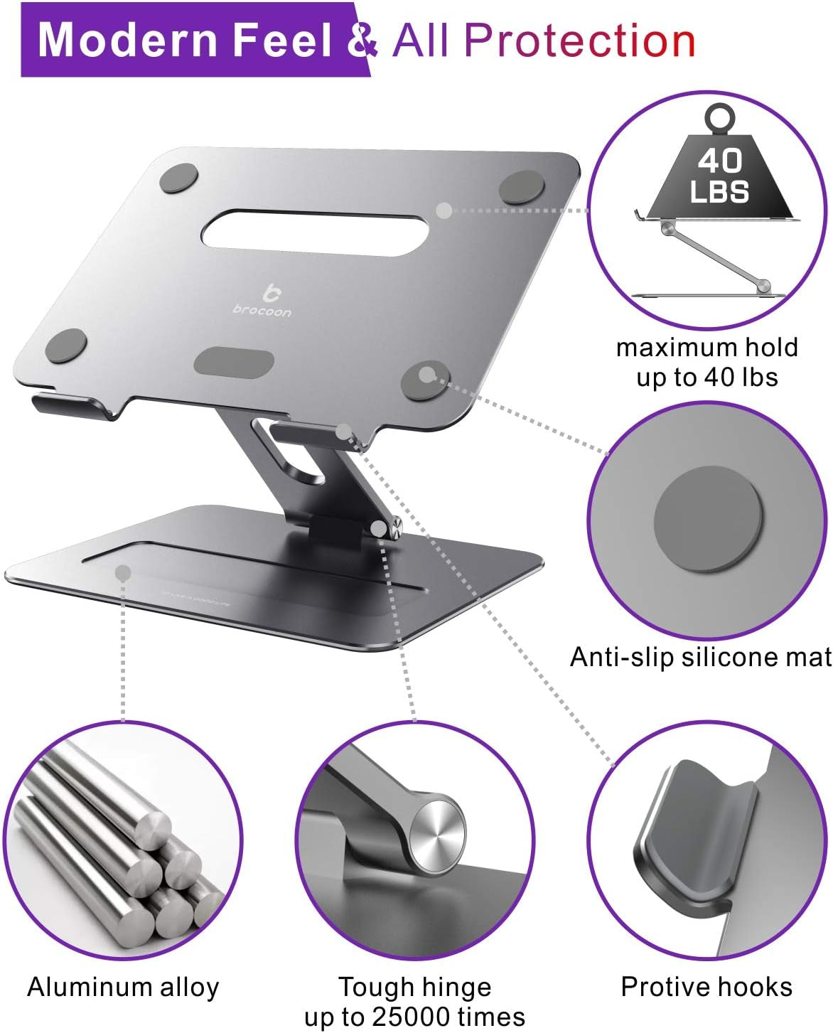 Laptop Stand,  Adjustable Laptop Stand for Desk, Ergonomic Aluminum Macbook Stand with Heat-Vent, Laptop Riser Compatible for 10-17" Laptops